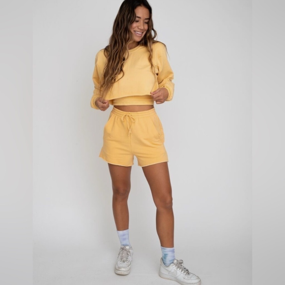 Skatie Womens Yellow Drawstring High Waisted Lounge Shorts